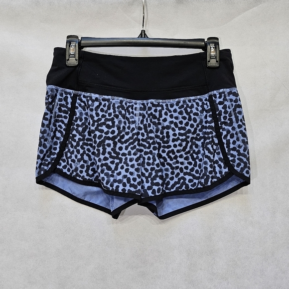 Lululemon Speed Up Cheetah Activewear Blue Black Athletic Shorts Size 4 - Picture 1 of 5